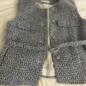 Zara Blue and White Tweed Vest